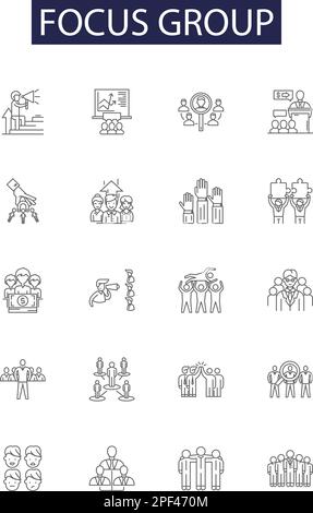 Focus group line icons, signs, vector set, outline illustration concept ...