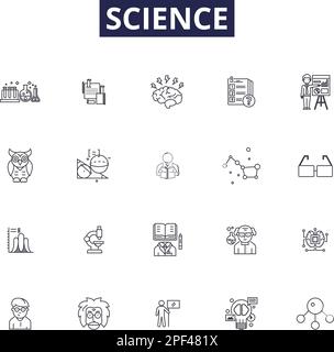 Science line vector icons and signs. Chemistry, Physics, Biology, Astronomy, Technology, Mathematics, Nature, Experiment outline vector illustration Stock Vector