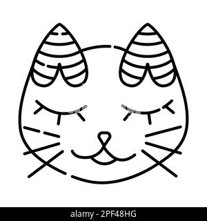 Cat muzzle, kitty head, vector black line illustration Stock Vector
