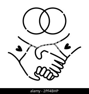 Sign of marriage, holding hands, black line icon Stock Vector