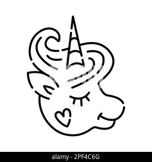 Unicorn head, black line vector icon Stock Vector