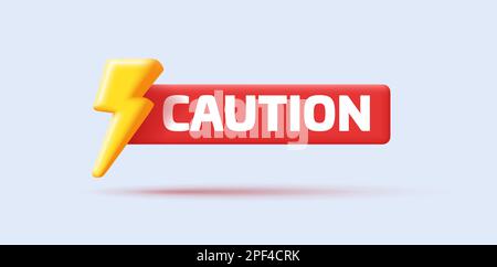 3d High voltage icon, caution. Electric hazard sign with lighting. caution and danger warning symbol, shock hazard mark. 3d rendering. Vector illustra Stock Vector