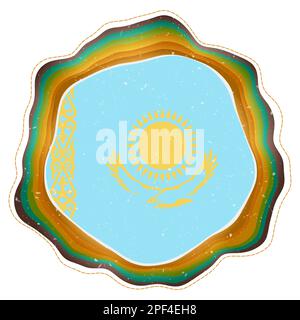 Kazakhstan flag in frame. Badge of the country. Layered circular sign around Kazakhstan flag. Neat vector illustration. Stock Vector