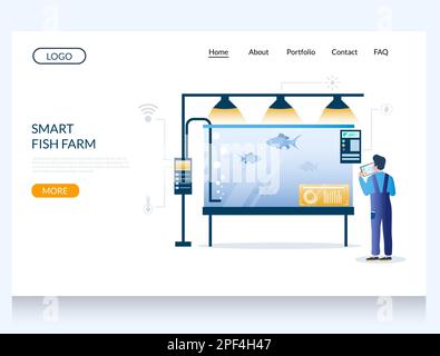 Smart fish farm vector website landing page design template Stock Vector