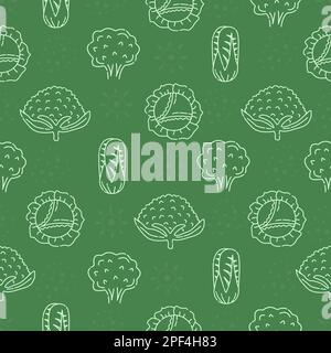 Different types of cabbage, green vector seamless pattern Stock Vector