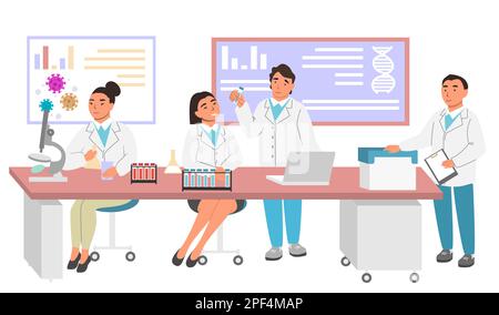 Scientist team working in laboratory vector illustration Stock Vector