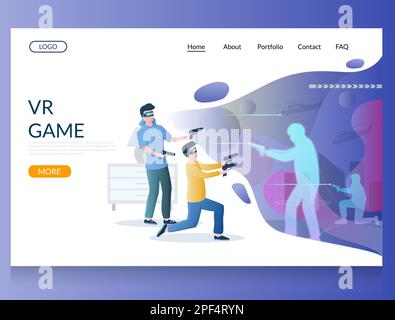 VR game vector website landing page design template Stock Vector