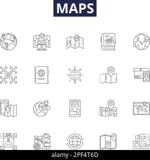 Maps and cartographers line vector icons and signs. Cartographers ...