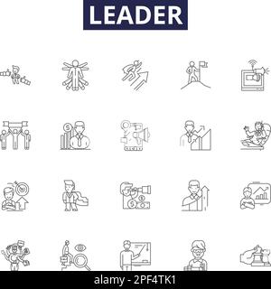 Leader line vector icons and signs. Chief, Guider, Boss, Captain, Ruler, Supervisor, Facilitator, Administrator outline vector illustration set Stock Vector