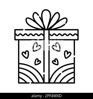 Gift box, black line illustration Stock Vector