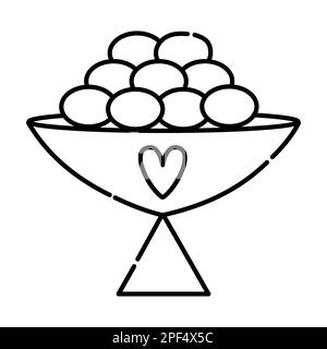 Candy bowl, black line vector illustration in minimal style Stock Vector