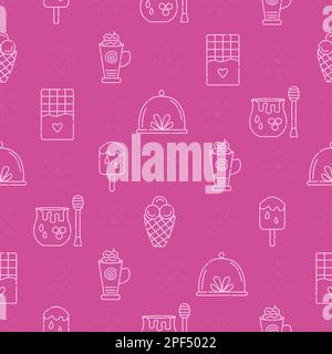 Sweet tooth seamless pattern, desserts and sweets pink background Stock Vector