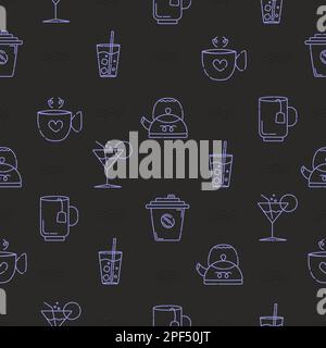 Drinks seamless pattern, brown and blue colors Stock Vector