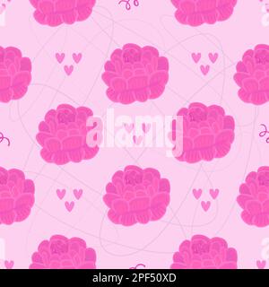 Peonies buds, pink monochrome seamless pattern Stock Vector
