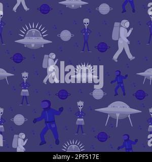Space theme, seamless pattern in blue and grey colors Stock Vector