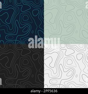 Topography patterns. Seamless elevation map tiles. Astonishing isoline background. Cool tileable patterns. Vector illustration. Stock Vector