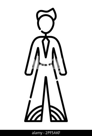 Man in a suit with a tie and a rainbow on his pants, line icon Stock Vector