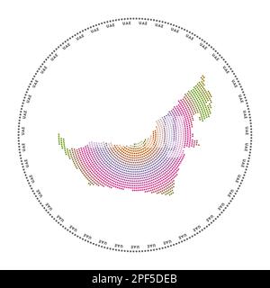 UAE round logo. Digital style shape of UAE in dotted circle with country name. Tech icon of the country with gradiented dots. Stock Vector