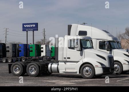 Volvo Semi Tractor Trailer Big Rig Truck display at a dealership