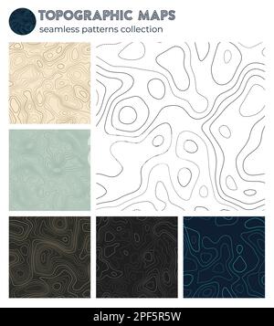 Topographic maps. Awesome isoline patterns, seamless design. Stylish tileable background. Vector illustration. Stock Vector