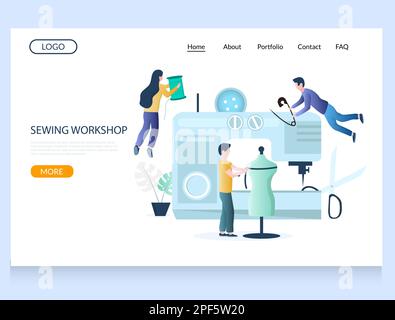 Sewing workshop vector website landing page design template Stock Vector