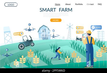 Smart farm vector website landing page design template Stock Vector