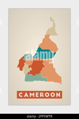 Cameroon poster. Map of the country with colorful regions. Shape of Cameroon with country name. Powerful vector illustration. Stock Vector