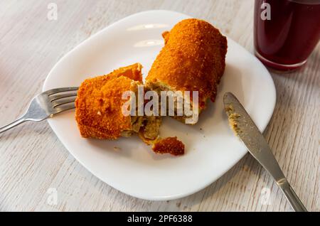 Polish beetroot soup with croquette Stock Photo