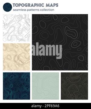 Topographic maps. Authentic isoline patterns, seamless design. Trendy tileable background. Vector illustration. Stock Vector