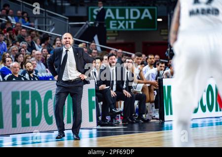 Madrid, Spain. 16th Mar, 2023. Chus Mateo (Real Madrid) during the basketball match between Real Madrid and EA7 Emporio Armani Olimpia Milano valid for the matchday 29 of the Euroleague played at Wizink Center in Madrid on Thursday 16 March 2023 Credit: Independent Photo Agency/Alamy Live News Stock Photo