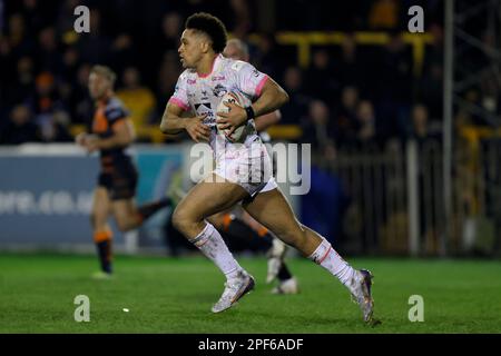 Leeds Rhinos’ Derrell Olpherts in action during the Betfred Super League match at The Mend-A-Hose Jungle, Castleford. Picture date: Thursday March 16, 2023. Stock Photo