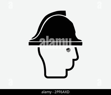 Firefighter Icon Fireman Fire Fighter Cartoon Head Hat Helmet Black White Silhouette Sign Symbol Clipart Graphic Artwork Pictogram Illustration Vector Stock Vector