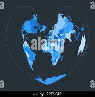 World Map. Bonne pseudoconical equal-area projection. Futuristic world illustration for your infographic. Nice blue colors palette. Cool vector illust Stock Vector