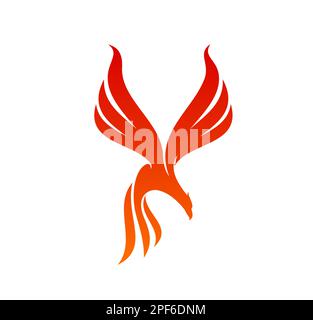 Phoenix bird icon, firebird with fire wings, vector symbol for brand or company. Phoenix in flame silhouette, firebird falcon, hawk or eagle bird risi Stock Vector