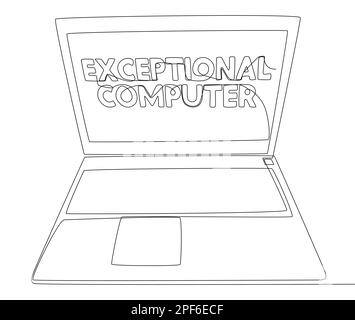 One continuous line of Laptop with Exceptional Computer word. Thin Line Illustration vector concept. Contour Drawing Creative ideas. Stock Vector