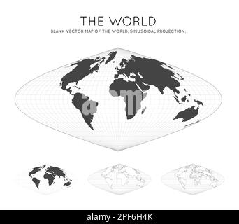 Map of The World. Sinusoidal projection. Globe with latitude and ...