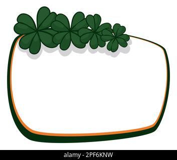 Template with blank sign decorated with frame in Irish colors and four-leaf clovers on top. Stock Vector