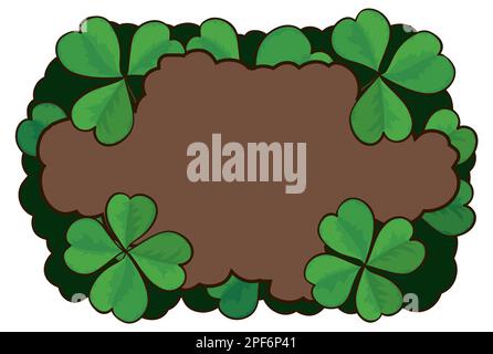 Wooden sign decorated with green clovers. Template design in cartoon style. Stock Vector