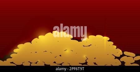 Banner with stack of gold coins in silhouette, glows and red background. Stock Vector