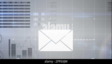 Image of envelope over statistics and data processing Stock Photo