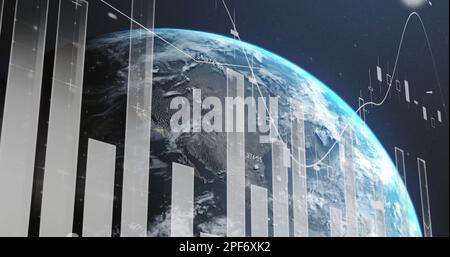 Image of statistics and financial data processing over globe Stock Photo