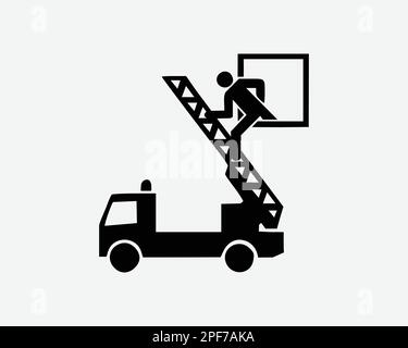 Emergency Fire Truck Rescue Ladder Window Building Black White Silhouette Sign Symbol Icon Graphic Clipart Artwork Illustration Pictogram Vector Stock Vector