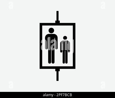 Elevator Lift Man Stick Figure Up Down Person People Icon Black White Silhouette Symbol Sign Graphic Clipart Artwork Illustration Pictogram Vector Stock Vector