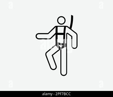Man Wearing Safety Harness Icon Worker Climber Hanging Black White Silhouette Symbol Icon Sign Graphic Clipart Artwork Illustration Pictogram Vector Stock Vector