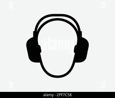 Wearing Headphone Over Head Muffler Ear Protection Music Black White Silhouette Sign Symbol Icon Clipart Graphic Artwork Pictogram Illustration Vector Stock Vector