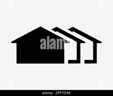 Row of Houses Icon Homes Building Housing House Home Simple Set Vector Black White Silhouette Symbol Sign Graphic Clipart Artwork Illustration Pictogr Stock Vector