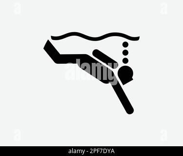 SCUBA Diving Icon Dive Underwater Sport Diver Sea Ocean Water Vector Black White Silhouette Symbol Sign Graphic Clipart Artwork Illustration Pictogram Stock Vector