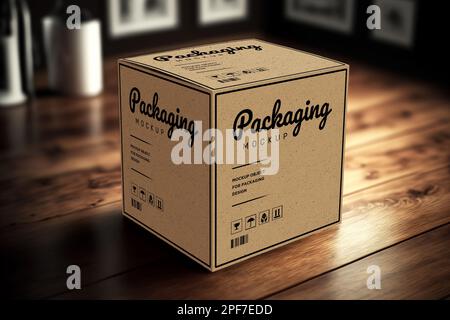 Product cubic box mockup - Realistic brown carton package with copy space Stock Photo