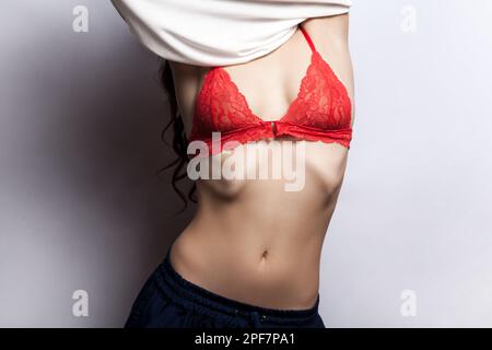 Woman Wearing Red Bra Lingerie Fashion Show Editorial Stock Image
