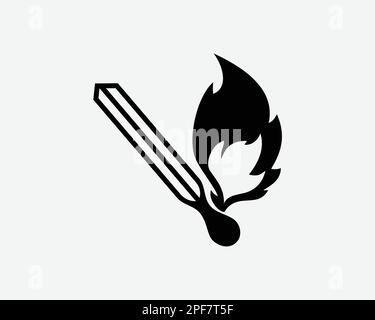 Burning Matchstick Light Match Stick Fire Flame Burn Black White Silhouette Symbol Icon Sign Graphic Clipart Artwork Illustration Pictogram Vector Stock Vector